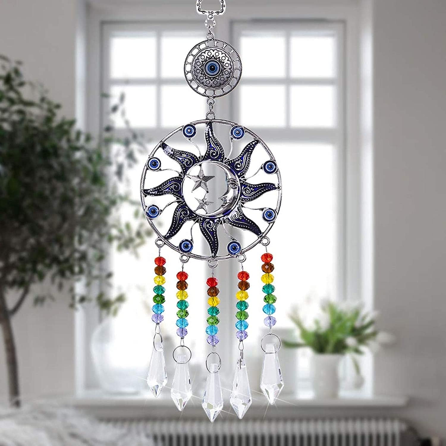 Blue Evil Eye Amulet and Hanging Crystal Suncatcher Pendant Blue Evil Eye Amulet and Hanging Crystal Suncatcher Pendant
